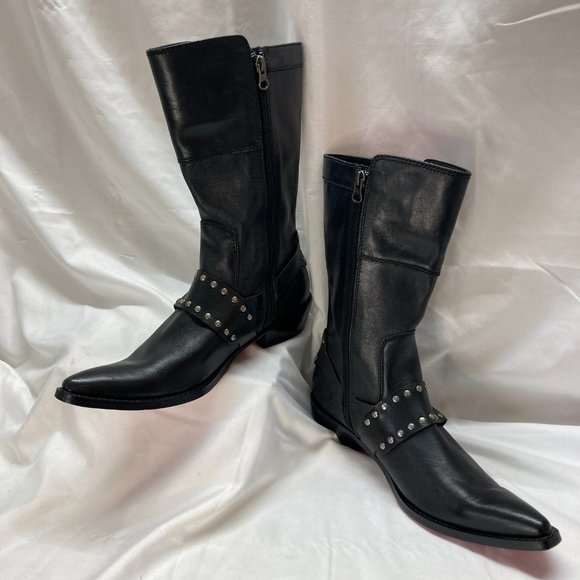 NEW Harley Davidson Low Heel Mid Calf Moto Western Leather Boots Size 8 Black. - Picture 5 of 11